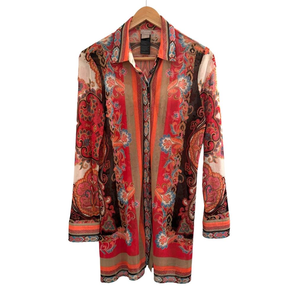 Chicos Multicolor Patterned Button Up Semi Sheer … - image 2